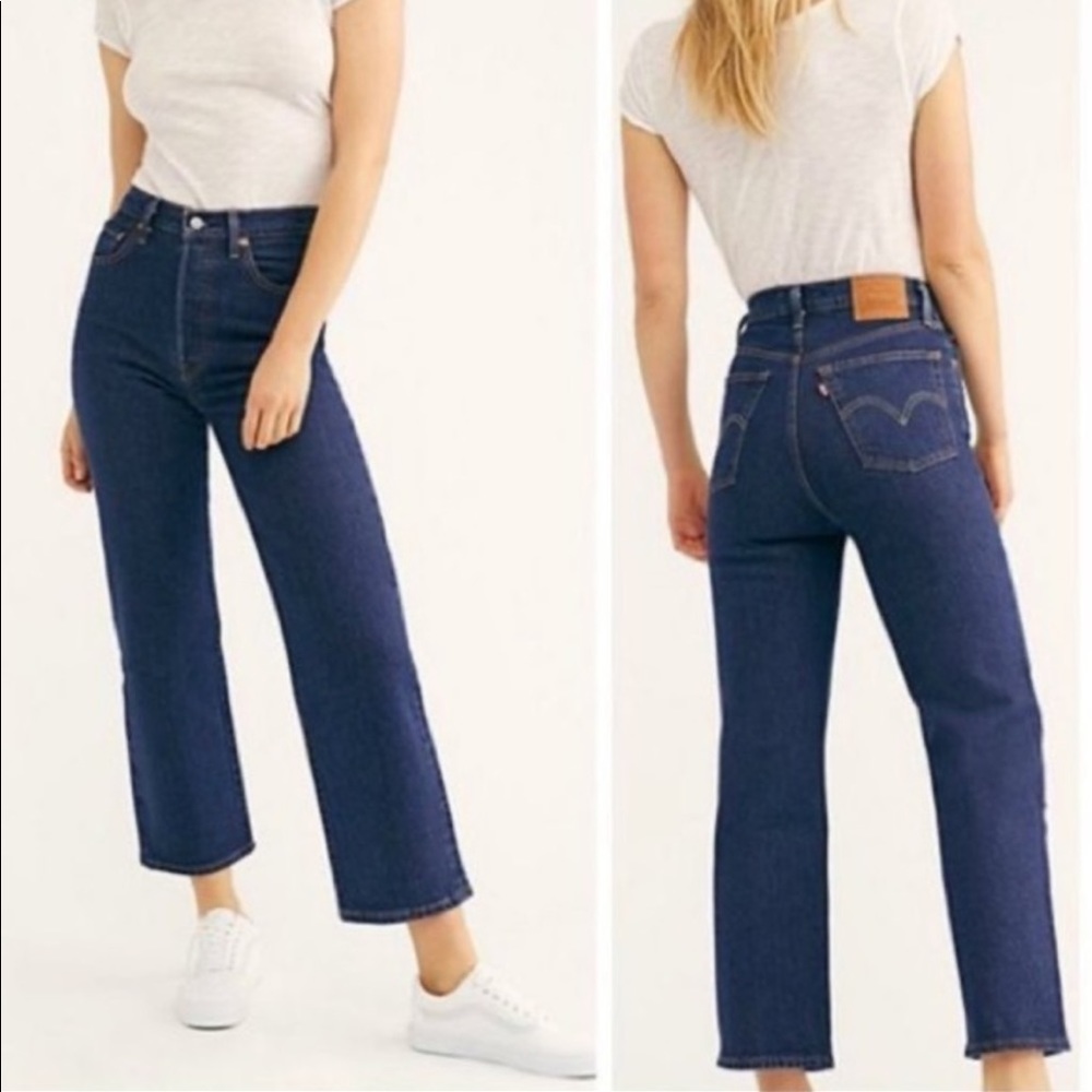 Levi's Ribcage Straight Leg High Rise Dark Wash Jeans